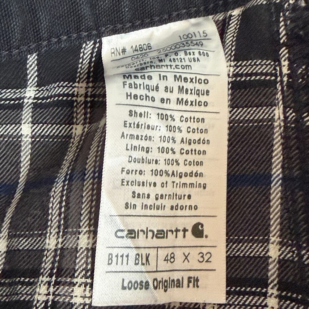 Carhartt B111 BLK Flannel Lined Duck Carpenter‎ Work Pants 48x32 Loose Fit - Picture 9 of 9